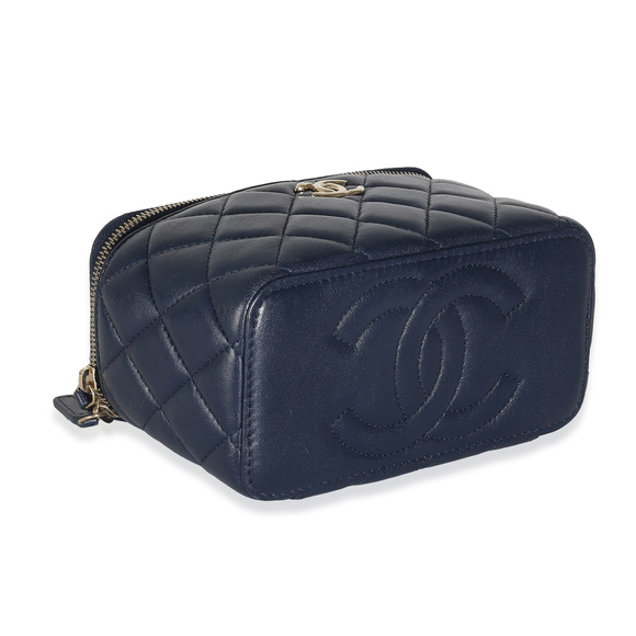 Chanel Navy Quilted Lambskin Top Handle Vanity Case With Chain - Picture 2 of 8